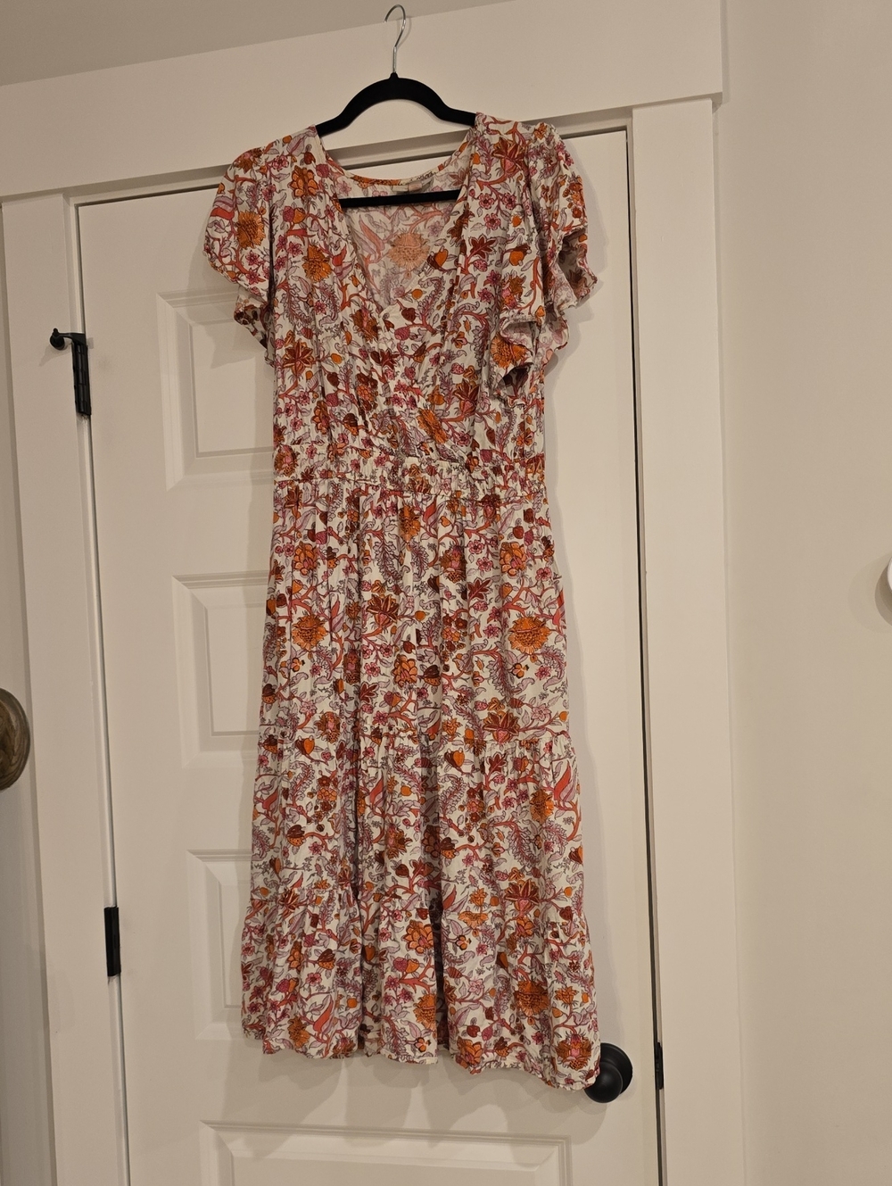 Knox Rose White Floral Midi Dress with Orange and Pink Accents